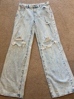 PacSun Light Blue Distressed Wide-Leg Jeans